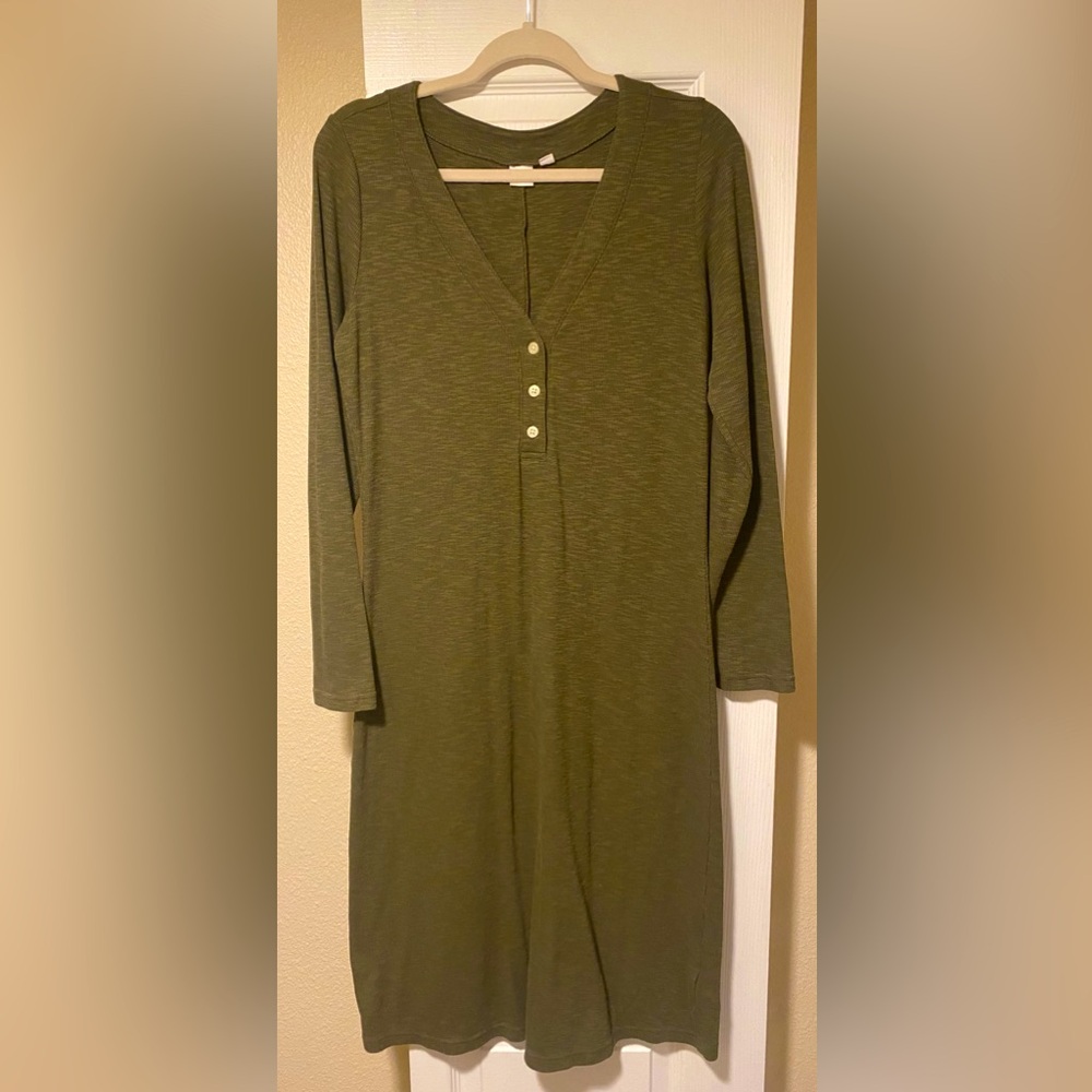 GAP long-sleeve ribbed hunt-green midi dress